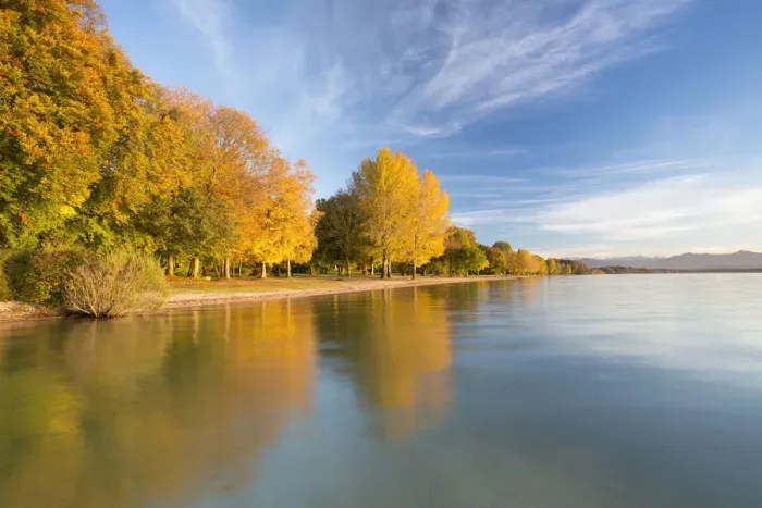 Framed Print : Autumn at Lake Starnberg near Ambach, Bavaria, Germany, Europe, PublicGround