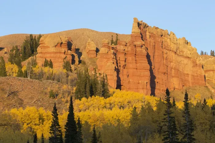 Framed Print : Autumn landscape with aspens and Red Cliffs on sunny day, Wyoming Range, Sublette County, Wyoming, USA Framed Print : Autumn landscape with aspens and Red Cliffs on sunny day, Wyoming Range, Sublette County, Wyoming, USA