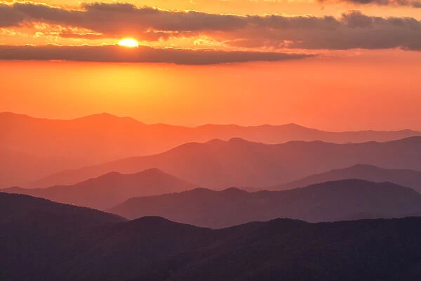 Autumn sunset from Clingmans Dome, Appalachian Mountains, Great Smoky Mountains National Park, North Carolina, USA