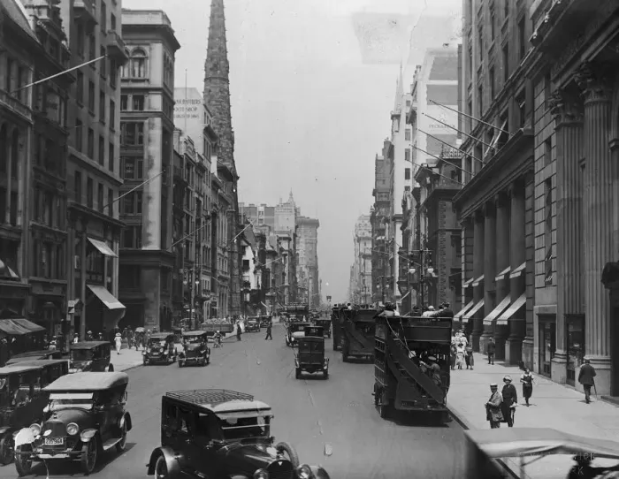 Framed Print : On The Avenue; busy street with automobiles and pedestrians Framed Print : On The Avenue; busy street with automobiles and pedestrians