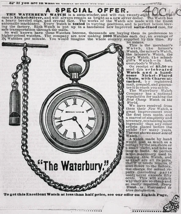 Framed Print : Avertisement for the Waterbury Pocket Watch Framed Print : Avertisement for the Waterbury Pocket Watch