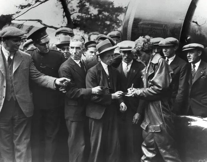 Framed Print : Aviator Amelia Earhart Obliging Her Fans Framed Print : Aviator Amelia Earhart Obliging Her Fans