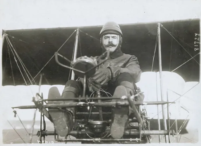 Framed Print : Aviator Posing in Early Flying Machine Framed Print : Aviator Posing in Early Flying Machine