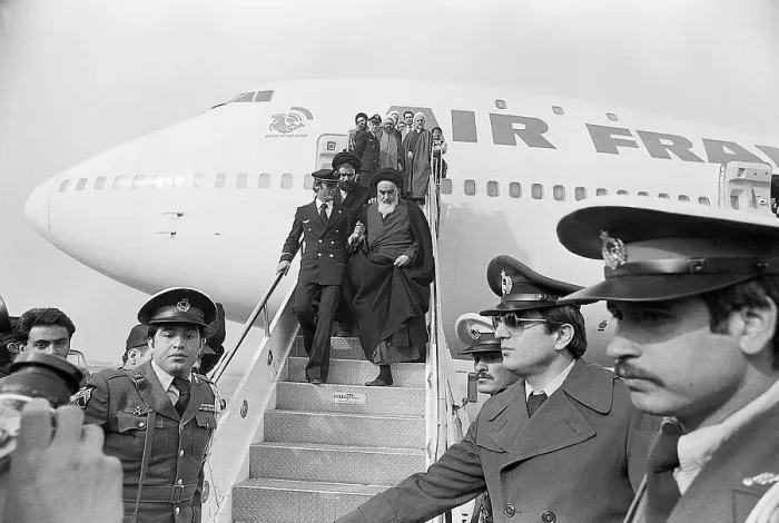 Framed Print : Ayatollah Khomeini Stepping Down from Plane Framed Print : Ayatollah Khomeini Stepping Down from Plane