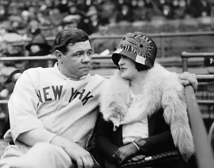 Framed Print : Babe and Claire Ruth on a Bench Together Before Game Framed Print : Babe and Claire Ruth on a Bench Together Before Game