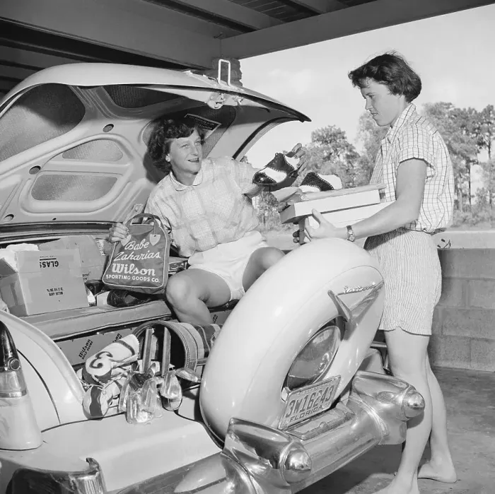 Framed Print : Babe Didrikson and Betty Dodd Unpacking Car Framed Print : Babe Didrikson and Betty Dodd Unpacking Car
