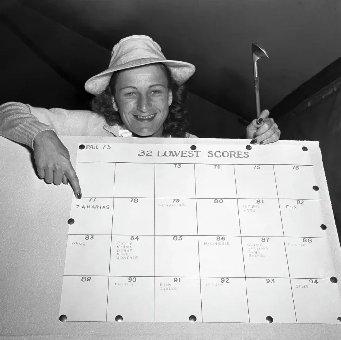 Framed Print : Babe Didrikson Pointing to Scoreboard Framed Print : Babe Didrikson Pointing to Scoreboard