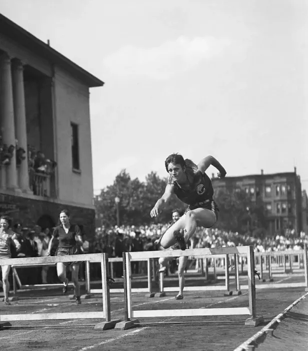 Framed Print : Babe Didrikson Winning the Hurdle Event Framed Print : Babe Didrikson Winning the Hurdle Event