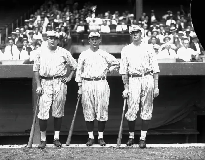 Framed Print : Babe Ruth, Bob Meusel and J. Franklin Baker Posed with Bats Framed Print : Babe Ruth, Bob Meusel and J. Franklin Baker Posed with Bats