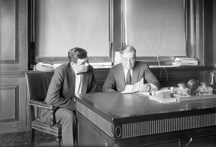 Framed Print : Babe Ruth Conferring with Jacob Ruppert Framed Print : Babe Ruth Conferring with Jacob Ruppert