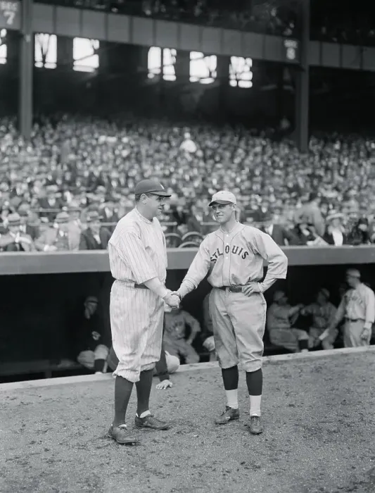 Framed Print : Babe Ruth Congratulating George Sisler on Game Performance Framed Print : Babe Ruth Congratulating George Sisler on Game Performance