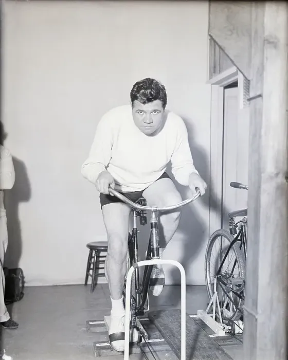 Framed Print : Babe Ruth on Cycling Machine Framed Print : Babe Ruth on Cycling Machine