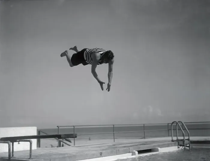 Framed Print : Babe Ruth Diving into Swimming Pool Framed Print : Babe Ruth Diving into Swimming Pool