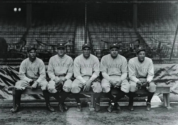 Framed Print : Babe Ruth with Fellow Yankee Outfielders Framed Print : Babe Ruth with Fellow Yankee Outfielders
