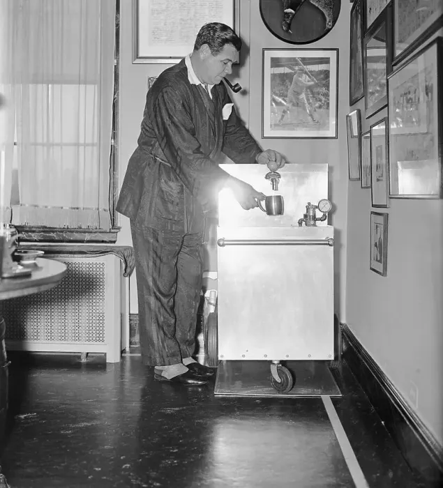 Framed Print : Babe Ruth Fixing a Drink Framed Print : Babe Ruth Fixing a Drink