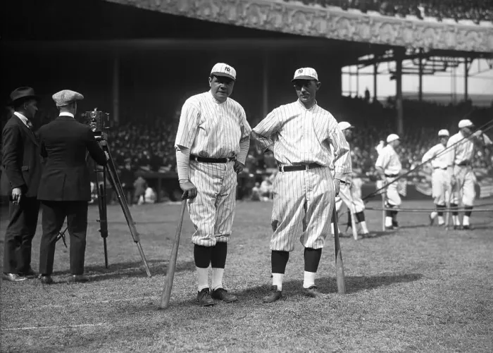 Framed Print : Babe Ruth and Frank Baker Lean on Their Bats Framed Print : Babe Ruth and Frank Baker Lean on Their Bats