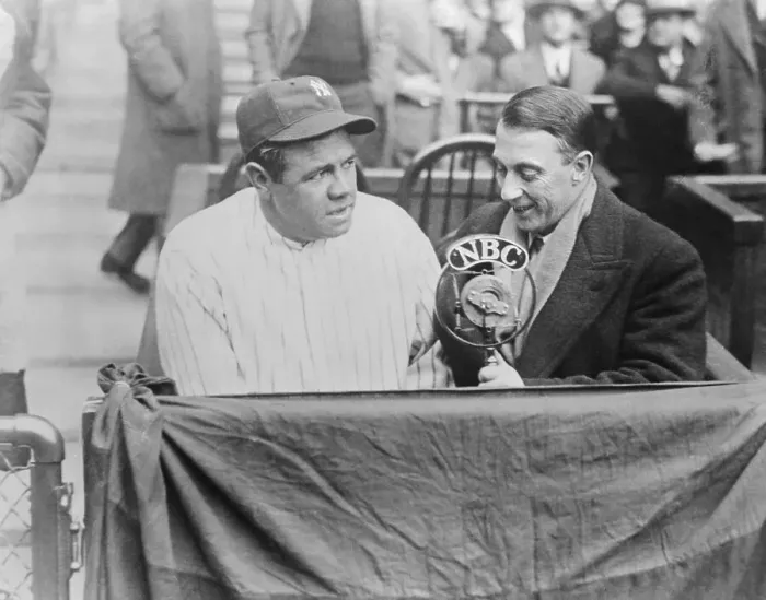 Framed Print : Babe Ruth and Graham McNamee Sitting at Microphone Framed Print : Babe Ruth and Graham McNamee Sitting at Microphone