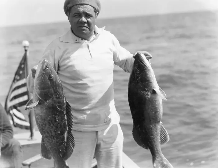 Framed Print : Babe Ruth Holding Fish Framed Print : Babe Ruth Holding Fish