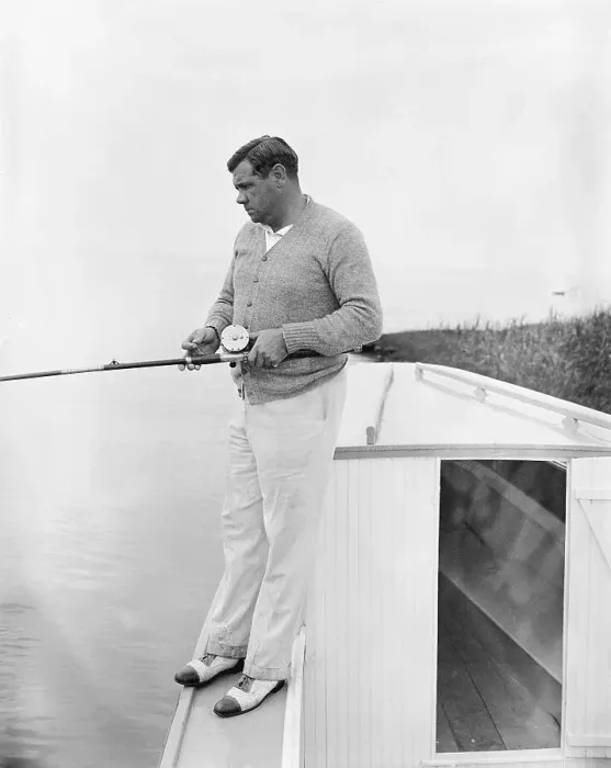 Framed Print : Babe Ruth Holding Fishing Pole Framed Print : Babe Ruth Holding Fishing Pole