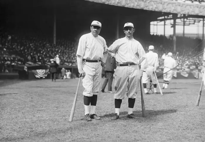 Framed Print : Babe Ruth and Home run Baker Posing on Field