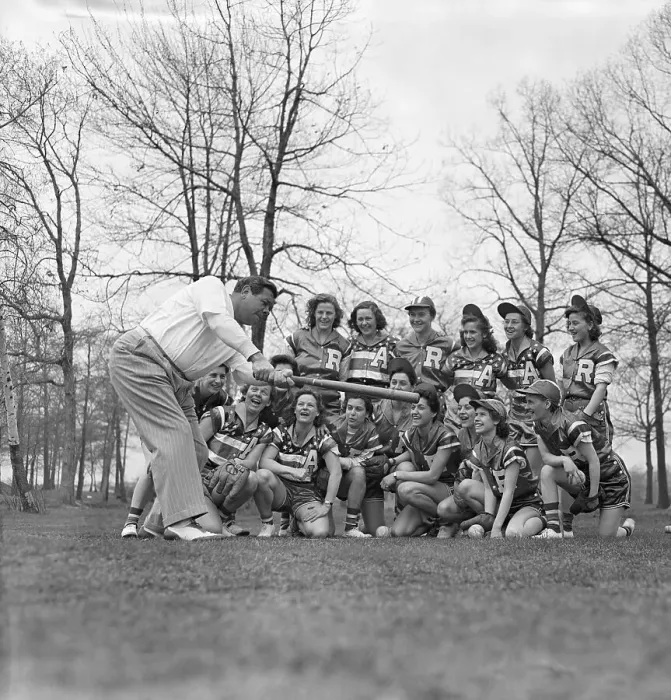 Framed Print : Babe Ruth Instructing Girls Softball Team Framed Print : Babe Ruth Instructing Girls Softball Team