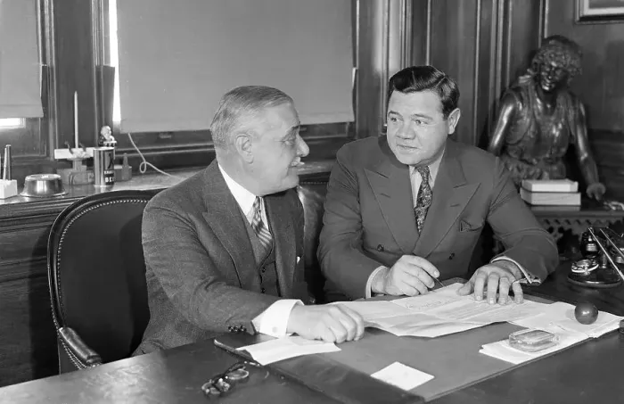 Framed Print : Babe Ruth and Jacob Ruppert at Contract Signing Framed Print : Babe Ruth and Jacob Ruppert at Contract Signing
