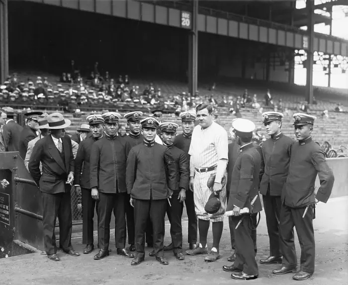 Framed Print : Babe Ruth with Japanese Officers Framed Print : Babe Ruth with Japanese Officers