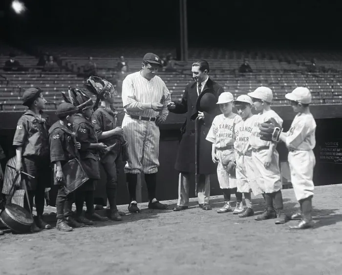 Framed Print : Babe Ruth and John Burke With Boy Rangers Framed Print : Babe Ruth and John Burke With Boy Rangers