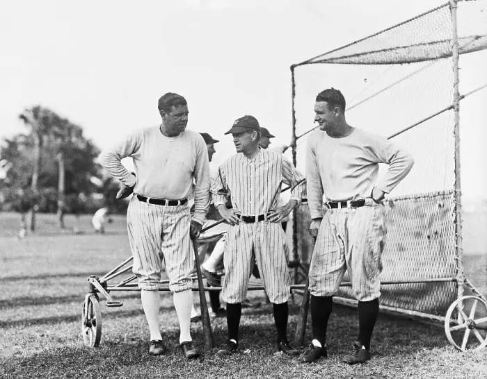 Framed Print : Babe Ruth and Lou Gehrig with Coach near Batting Cage Framed Print : Babe Ruth and Lou Gehrig with Coach near Batting Cage