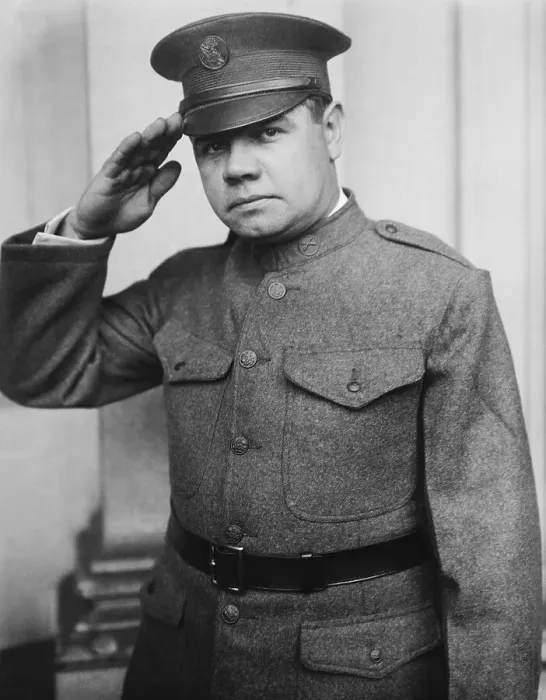 Framed Print : Babe Ruth in Military Uniform and Saluting Framed Print : Babe Ruth in Military Uniform and Saluting