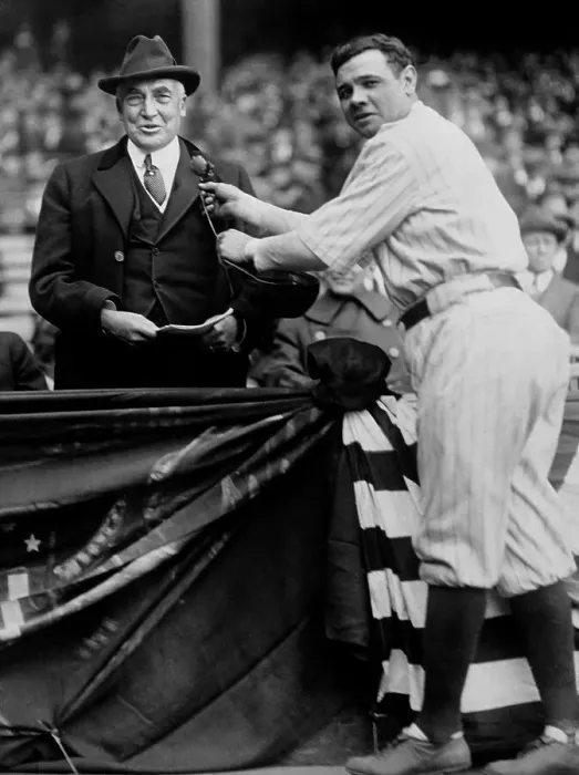 Framed Print : Babe Ruth Pins Flower on President Harding Framed Print : Babe Ruth Pins Flower on President Harding