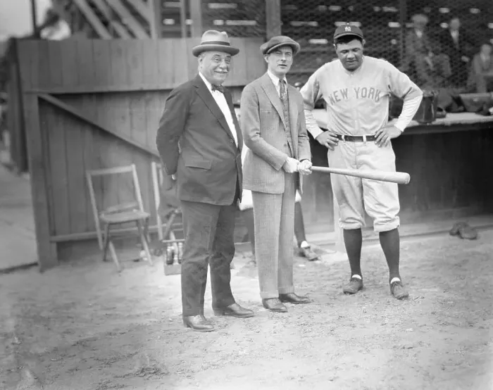 Framed Print : Babe Ruth with Politicians on the Field Framed Print : Babe Ruth with Politicians on the Field