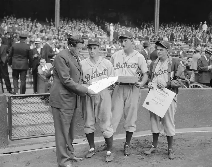 Framed Print : Babe Ruth Presenting Certificates to Players Framed Print : Babe Ruth Presenting Certificates to Players