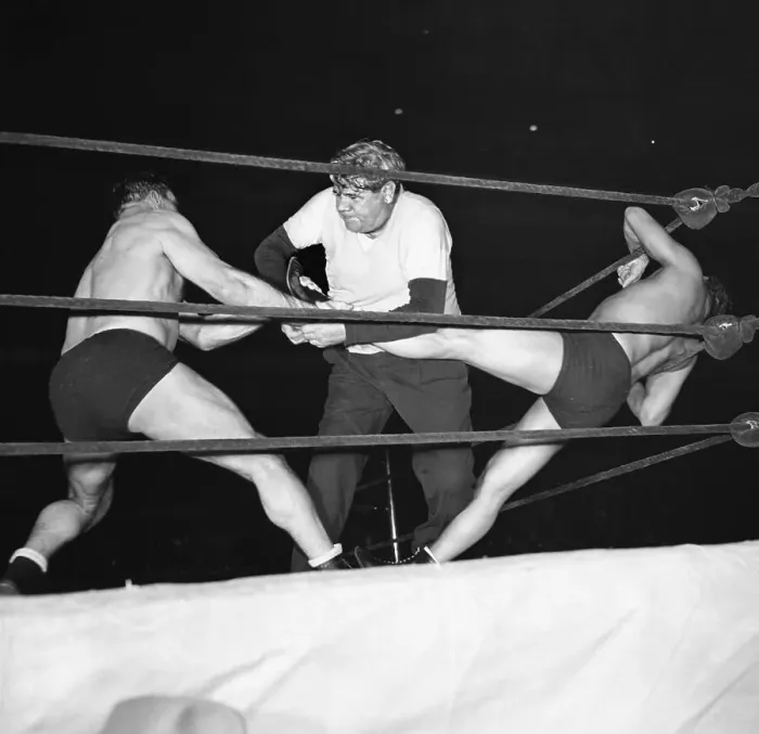 Framed Print : Babe Ruth Refereeing Wrestling Match Framed Print : Babe Ruth Refereeing Wrestling Match