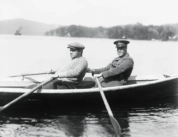 Framed Print : Babe Ruth Rowing Boat with Captain Biff Jones
