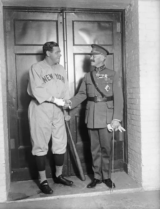 Framed Print : Babe Ruth Shaking Hands with General Jacques