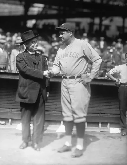 Framed Print : Babe Ruth Shaking Hands with Former Teacher