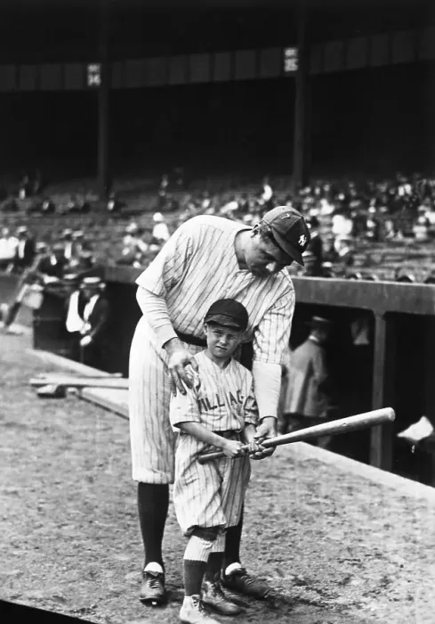 Framed Print : Babe Ruth Showing Boy How To Hold Bat