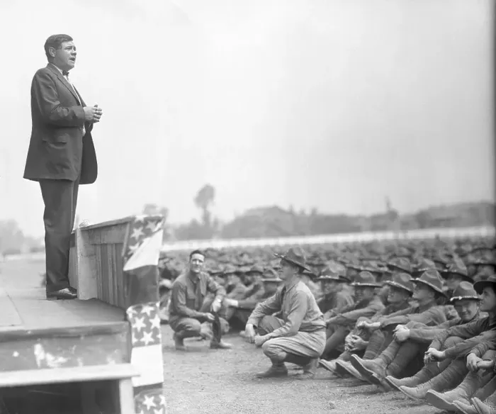 Framed Print : Babe Ruth Speaking to Young Men Framed Print : Babe Ruth Speaking to Young Men