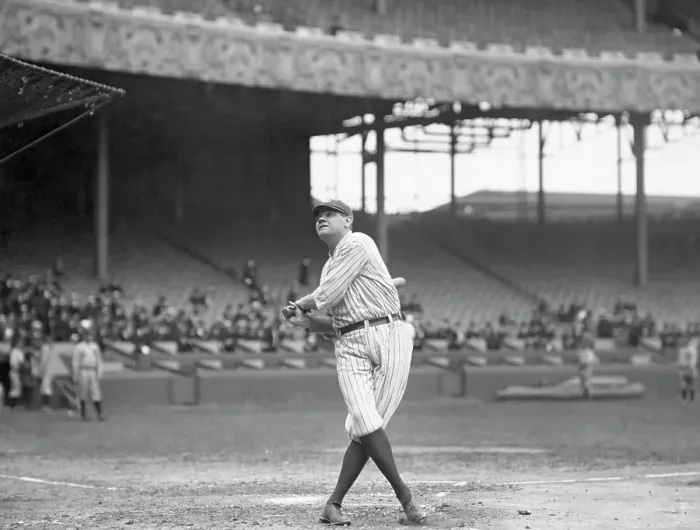 Framed Print : Babe Ruth Swinging Bat While In Stadium