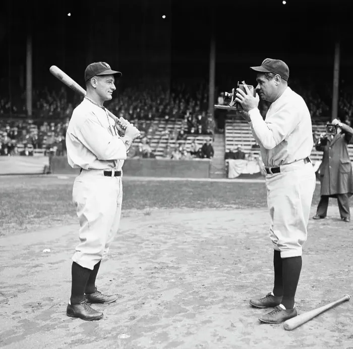 Framed Print : Babe Ruth Taking Picture of Lou Gehrig Framed Print : Babe Ruth Taking Picture of Lou Gehrig