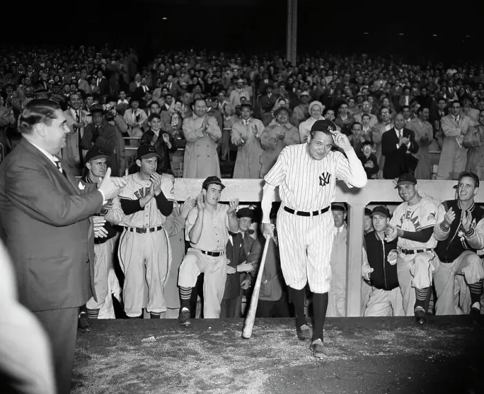 Framed Print : Babe Ruth Tips Hat To Cheering Stadium