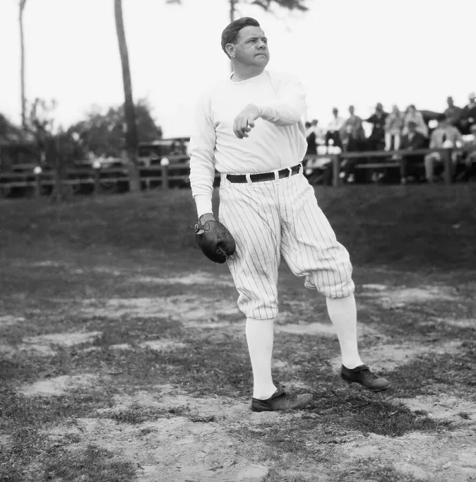 Framed Print : Babe Ruth Warming up at Baseball Training Camp