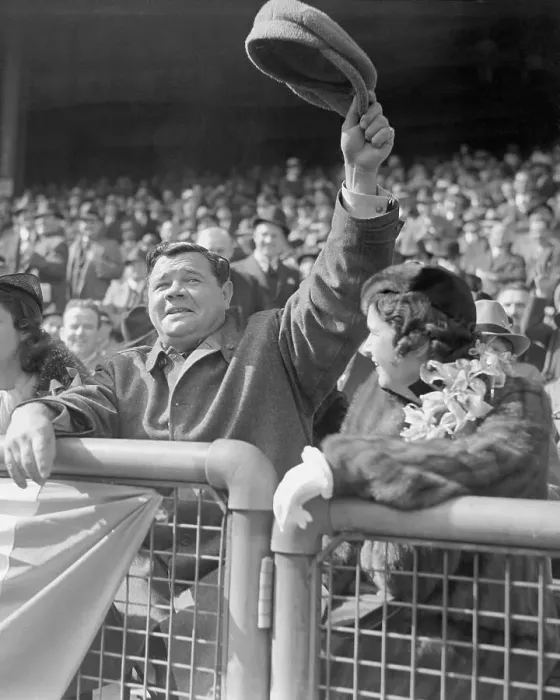 Framed Print : Babe Ruth Waving His Hat from the Stands Framed Print : Babe Ruth Waving His Hat from the Stands