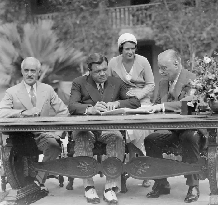 Framed Print : Babe Ruth and Wife with New Contract Officials Framed Print : Babe Ruth and Wife with New Contract Officials