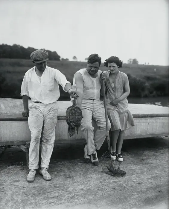Framed Print : Babe Ruth and Wife Observing Caught Turtle Framed Print : Babe Ruth and Wife Observing Caught Turtle