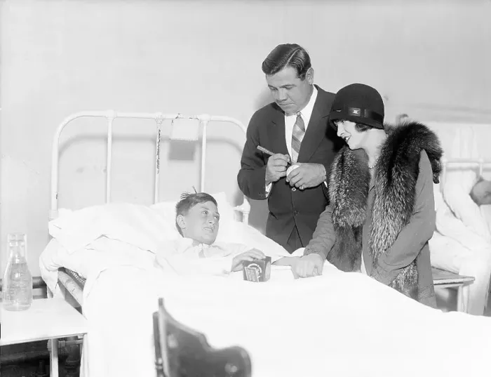 Framed Print : Babe Ruth and Wife Visiting Injured Fan Framed Print : Babe Ruth and Wife Visiting Injured Fan
