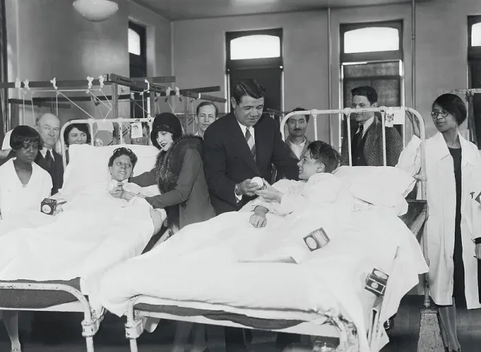 Framed Print : Babe Ruth and Wife Visiting Injured Fans Framed Print : Babe Ruth and Wife Visiting Injured Fans