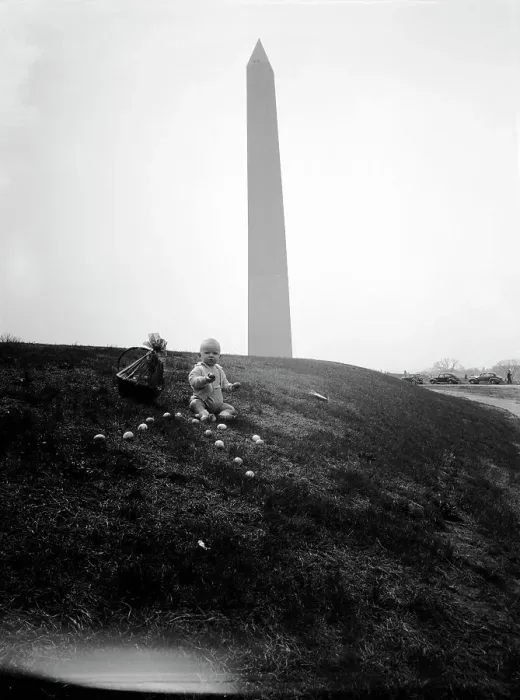 Framed Print : Baby boy (6-11 months) sitting by Washington Monument with Easter eggs. Washington, DC, USA. April, 1942 Framed Print : Baby boy (6-11 months) sitting by Washington Monument with Easter eggs. Washington, DC, USA. April, 1942