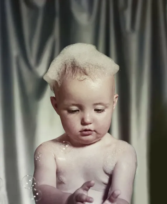 Framed Print : Baby boy playing in bath bubble Framed Print : Baby boy playing in bath bubble